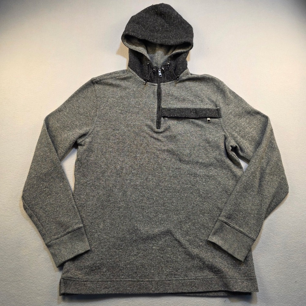 Banana Republic Mens Gray Quarter Zip Hoodie Speckled Wool Blend Hood Large